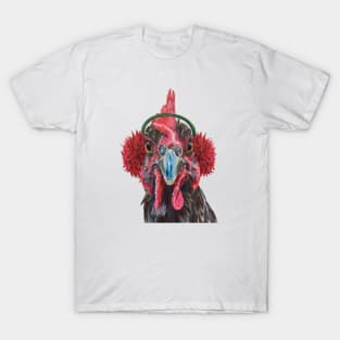 Grey, holiday chicken with earmuffs T-Shirt